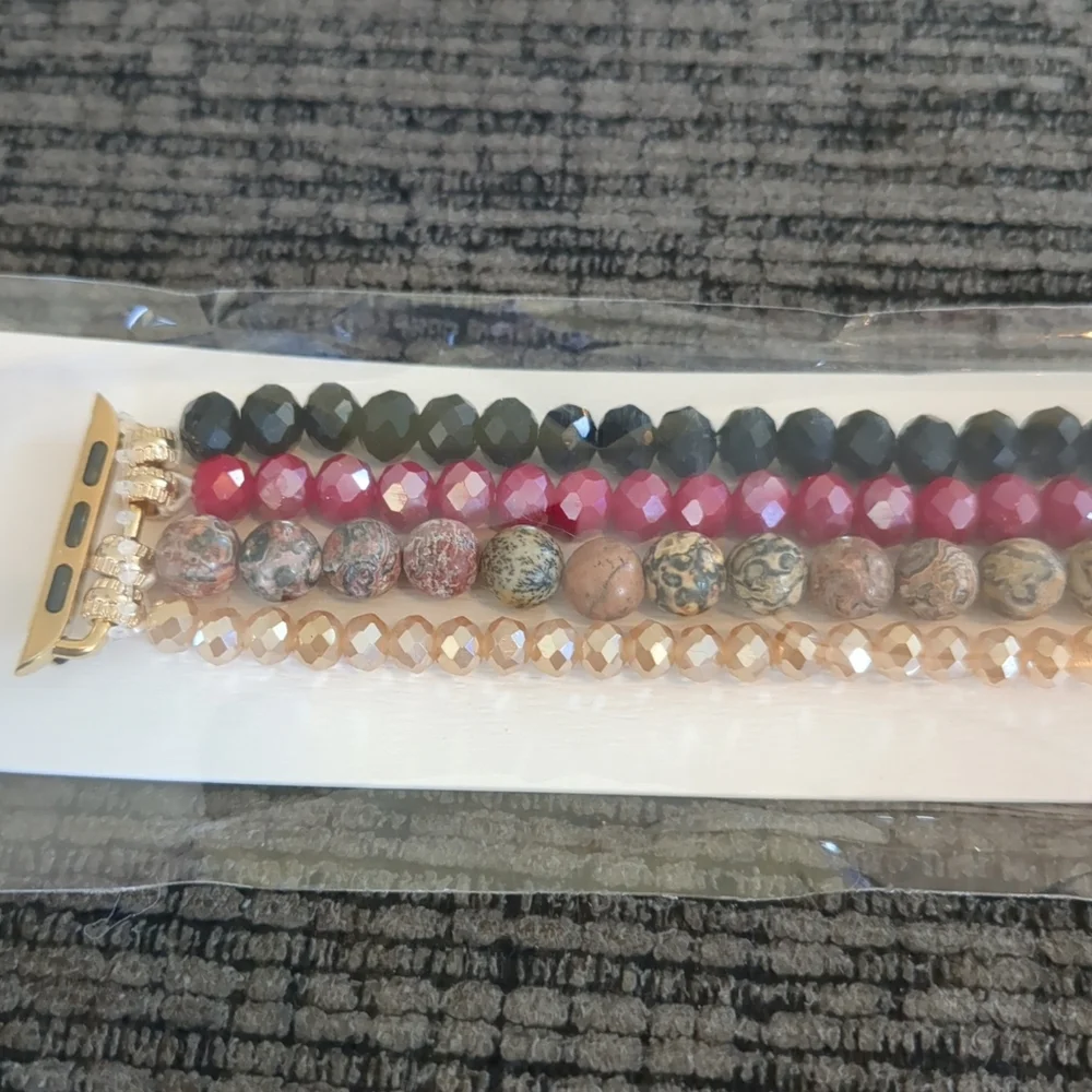 Natural Stone & Faceted Bead Multi-Layer Apple Watch Band | Boho Beaded Bracelet